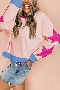 Star Patchwork Exposed Seam Oversized Sweatshirt