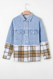 Plaid Patchwork Buttoned Oversized Denim Jacket