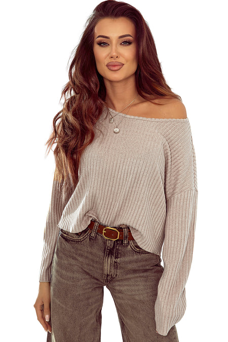 Lettuce Cuffs Drop Shoulder Loose Ribbed Knit Top