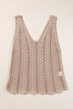 Pale Khaki Scalloped Hem V Neck Crochet Knit Vest