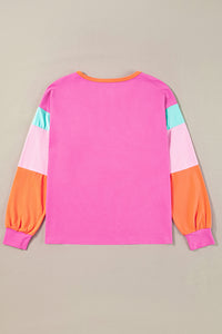 Colorblock Patchwork Long Sleeve Loose Top