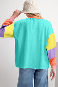 Colorblock Patchwork Long Sleeve Loose Top