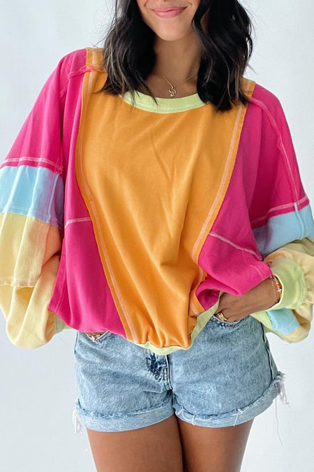 Colorblock Patchwork Exposed Seam Sweatshirt