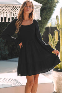 Bishop Sleeve Smocked Tiered Mini Dress