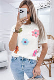 Cute Flower Applique Short Sleeve Sweater
