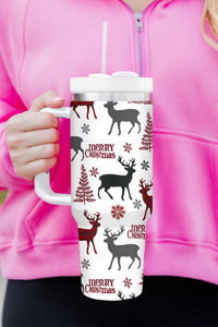 Merry Christmas Tree Snowflake Elk Print Handle Tumbler