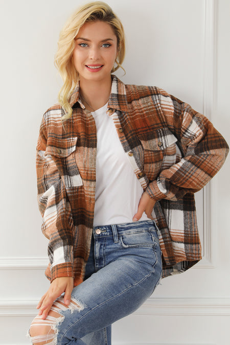 Plaid Flap Pockets Shacket