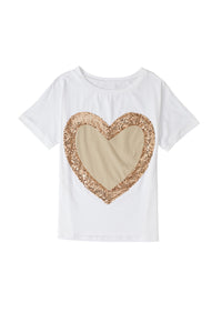 Sequined Heart Crew Neck Short Sleeve Top