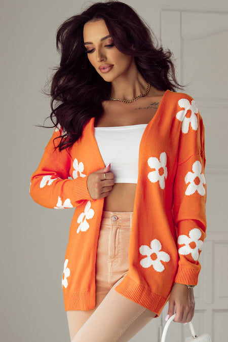 Floral Knitted Open Front Loose Cardigan