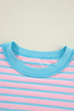 Stripe Contrast Trim High Low Pullover Tunic Sweatshirt