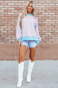 Stripe Contrast Trim High Low Pullover Tunic Sweatshirt