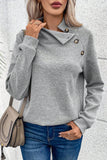 Asymmetric Buttons Detail High Neck Textured Sweatshirt