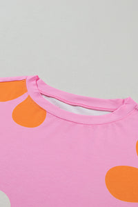 Apricot Flower Print Bubble Sleeve Tee