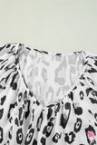 Leopard Print Ruched V Neck 3/4 Sleeve Blouse