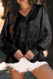 Metallic Frilled V Neck Puff Sleeve Babydoll Blouse