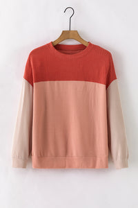 Color Block Long Sleeve Ribbed Loose Top