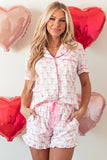 Bowknot Printed Short Sleeve and Ruffled Shorts Pajama Set