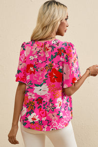 Floral Short Sleeve Smocked Blouse