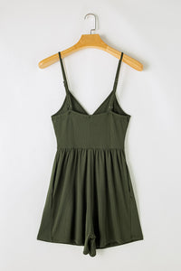 Moss Green Spaghetti Straps Cinched Waist Ribbed Romper
