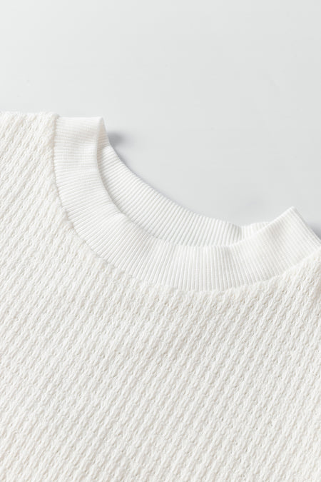 Broderie Anglaise Puff Sleeve Waffle Knit Tee