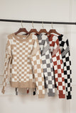 Checkered Drop Shoulder Round Neck Sweater