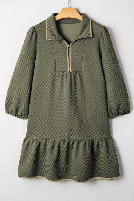 Quarter Zip Textured Mini Dress