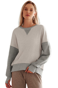 Color Block Thumbhole Sleeve Drop Shoulder Sweatshirt