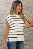 Stripe Side Slits Crewneck Sweater Tee