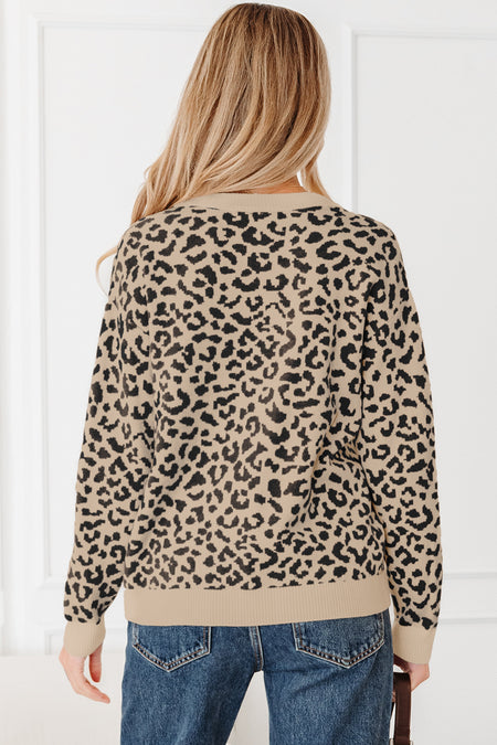 Leopard Chunky Knitted Cardigan Sweater