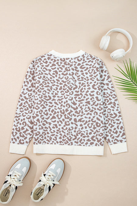 Leopard Chunky Knitted Cardigan Sweater