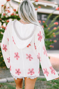 Floral Print Lightweight Knit Hooded Sweater