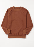 Solid Textured Raglan Sleeve Pullover Sweatshirt