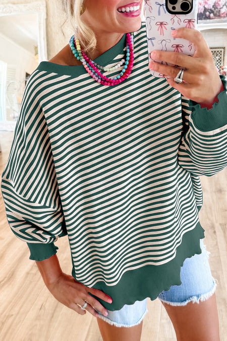 Stripe Loose Drop Shoulder Long Sleeve Top