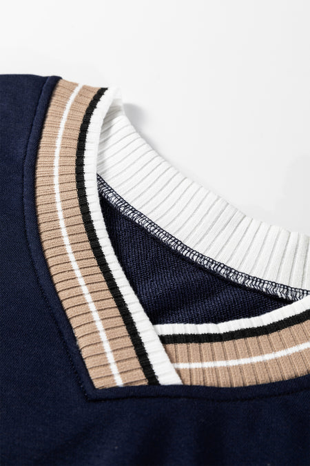 Varsity Striped V Neck Sweatshirt