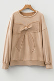 Mineral Wash Big Bow Patchwork Pullover Sweatshirt
