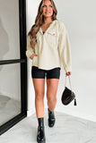 Textured Buttoned Neckline Side Pockets Hoodie