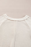 Waffle Knit Buttoned Front Raglan Sleeve Loose Blouse