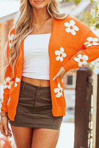 Floral Knitted Open Front Loose Cardigan