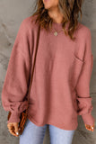 Solid Color Puffy Sleeve Pocketed Sweater
