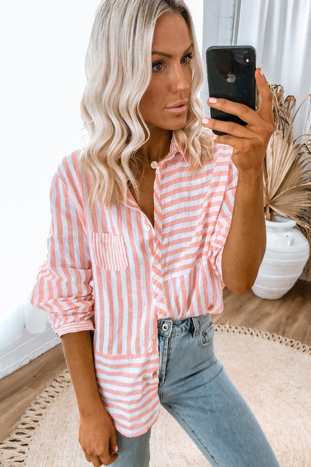 Stripe Buttoned Long Sleeve Casual Shirt