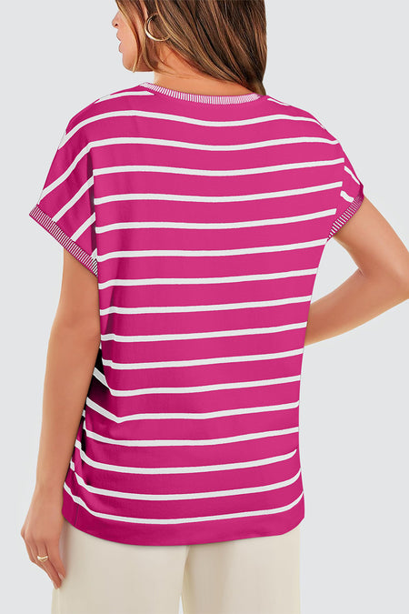 Stripe Knitted Bat Sleeve T Shirt