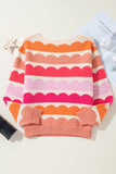 Wave Striped Balloon Sleeve Drop Shoulder Sweater