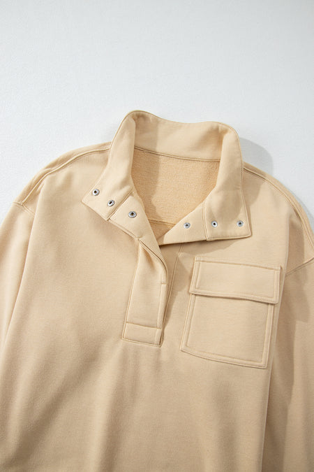 Vintage Mineral Wash Half Button Collared Sweatshirt