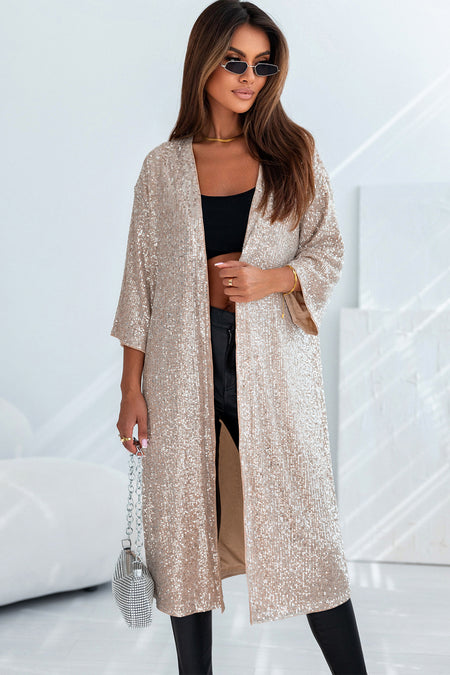 Sequin 3/4 Sleeve Open Front Duster Kimono – Amaryllis Apparel