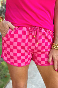 Checkered Drawstring Elastic Waist Casual Shorts