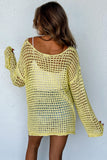 Open Knit Crochet Bell Sleeve Tunic Sweater