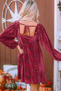 Long Sleeve Tiered Ribbed Velvet Dress