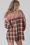 Floral Plaid Mixed Print Bishop Sleeve Patchwork Top