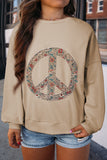 Floral Peace Sign Graphic Washed Terry Plus Size Sweatshirt