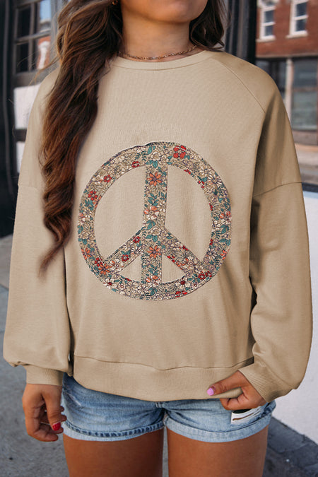 Floral Peace Sign Graphic Washed Terry Plus Size Sweatshirt